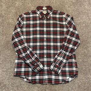 J Crew Broken In Oxford Shirt Mens Large Red Tartan Plaid Button Down Flannel